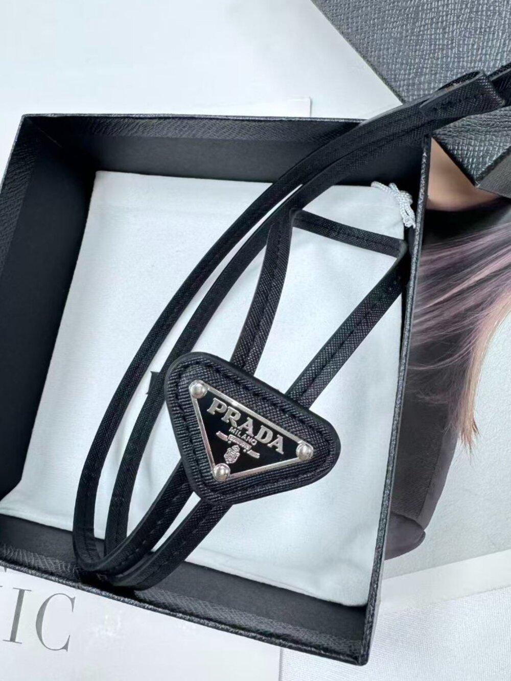 Prada Black Saffiano Leather Bolo Tie💞🥰Gift Box Included (Unisex)